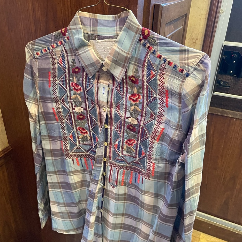 Johnny Was Plaid Button-Up Shirt